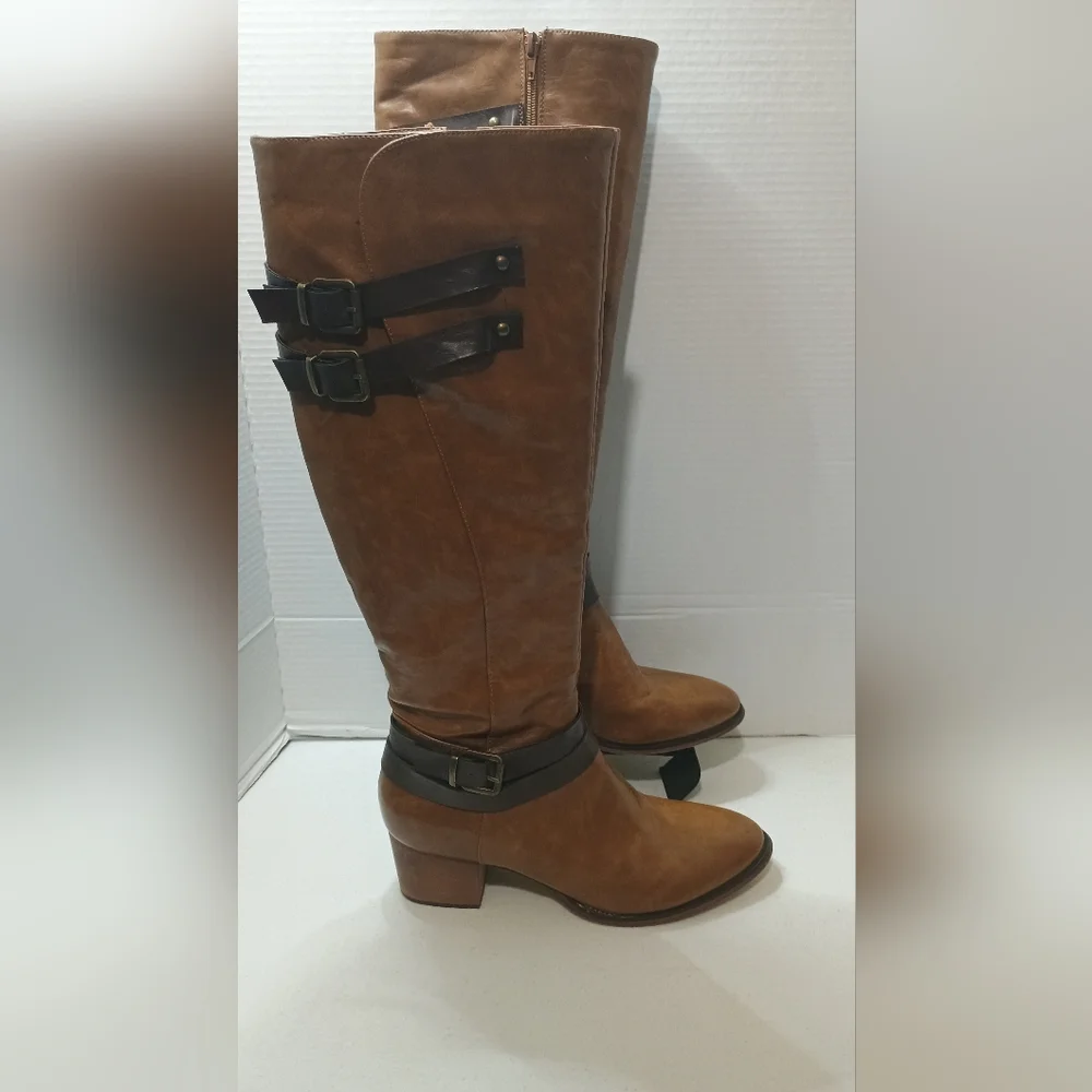 Brown Faux Leather Women's Knee-High Size 11 Boots